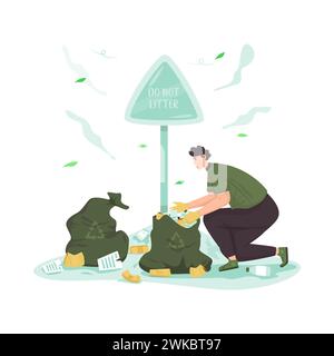 Do not litter with picking up trash vector illustration Stock Vector