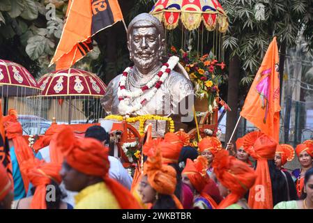 India. 19th Feb, 2024. GURUGRAM, INDIA - FEBRUARY 19: Maharashtrian people celebrate the Chhatrapati Shivaji Maharaj birth anniversary at sector-40 community center near Huda Market on Feburary 19, 2024 in Gurugram, India. Chhatrapati Shivaji Maharaj is one of the greatest Maratha rulers who carved an enclave from Bijapur's Adilshahi sultanate that marked the beginning of the Maratha Empire. (Photo by Parveen Kumar/Hindustan Times/Sipa USA) Credit: Sipa USA/Alamy Live News Stock Photo