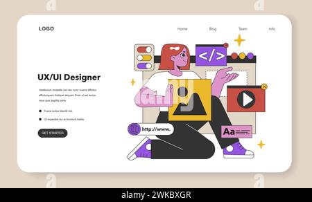 UX UI Designer at Work. A professional combines functionality with aesthetics, focusing on seamless user flow and engaging visuals in digital design. Flat vector illustration Stock Vector