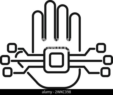 Palm processor scanning icon outline vector. Social system. Rec data tone Stock Vector