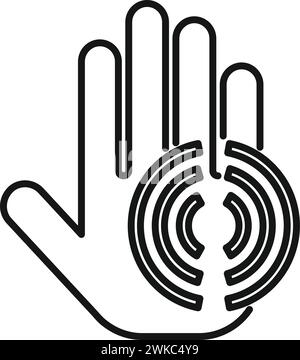 Circle palm scanning icon outline vector. Print data id. Scan signature Stock Vector