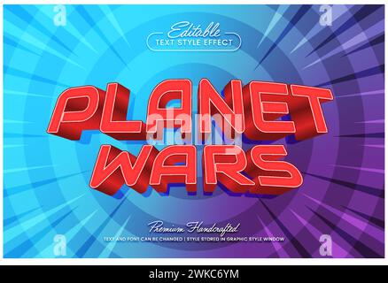Editable vector text effect graphic style. Planet wars 3D vector headline and title template. Stock Vector