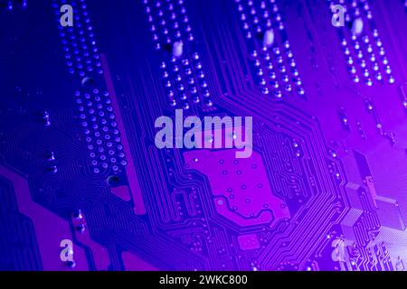 computer mainboard. electronic technology background. toned blue. macro shot. Stock Photo