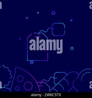 Tea bag gradient line vector icon, simple illustration on a dark blue background, fast food related bottom border. Stock Vector