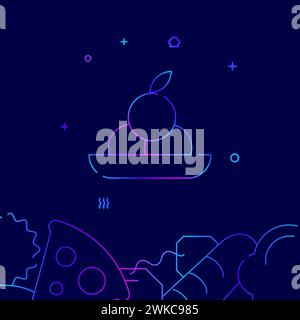 Tray with fruits gradient line vector icon, simple illustration on a dark blue background, fast food related bottom border. Stock Vector