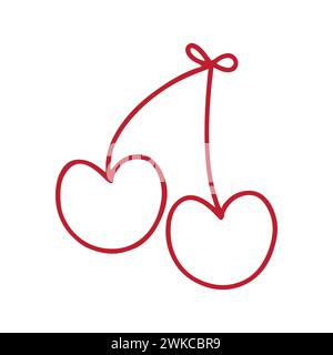 Two Cherries Tied Together Line Icon Stock Vector