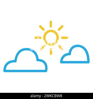 Blue Clouds With Yellow Sun Line Icon Stock Vector