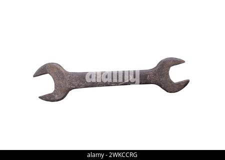 Rusty old spanner and wrench isolated on white background, tools for repair work Stock Photo