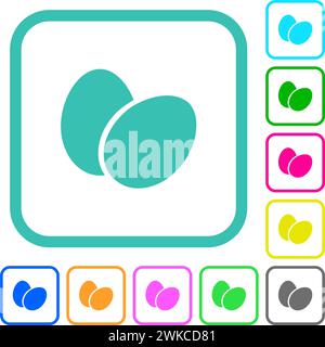 Two eggs solid vivid colored flat icons in curved borders on white background Stock Vector