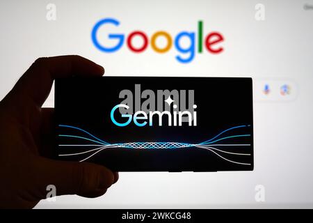 Google Gemini large language model Logo on a screen Stock Photo