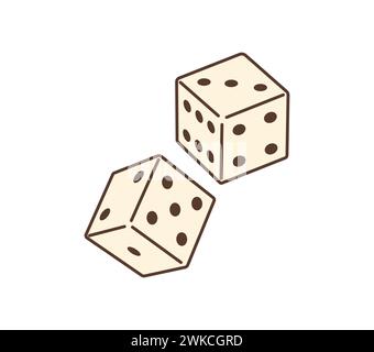 Cartoon retro groovy hippie dices. Isolated vector vintage old style craps. Cubic objects for generating random numbers in board, role-playing and gambling games, marked with dots or pips on each side Stock Vector