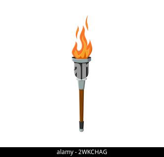 Cartoon pirate torch. Isolated cartoon vector flame-bearing tool, casting an ominous glow. Source of light on wooden handle. Ancient, flickering light guides marauders through clandestine adventures Stock Vector