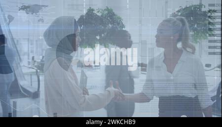 Image of statistic processing over businesswomen Stock Photo