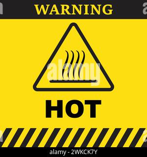 Warning hot surface and high temperature symbol in a triangle on yellow background with text Stock Vector