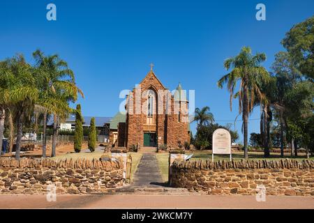 The Neo-Gothic Saint Mary’s Church (Our Lady of Ara Coeli), constructed of rough hammer-dressed red sandstone, in Northampton, Western Australia Stock Photo