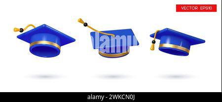 Graduation caps. Education, degree concept. Stock Vector