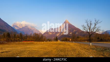 Winter landscape near village Bovec, Triglavski national park, Slovenia Stock Photo