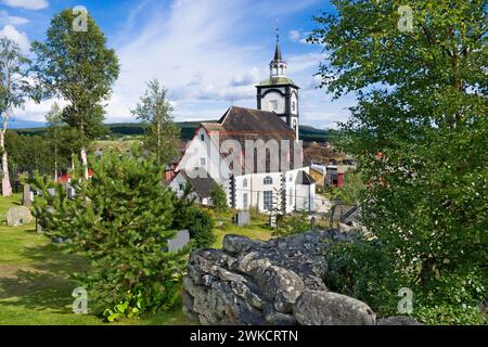 Whitewashed stone church in the mining town of Røros, Norway Stock Photo