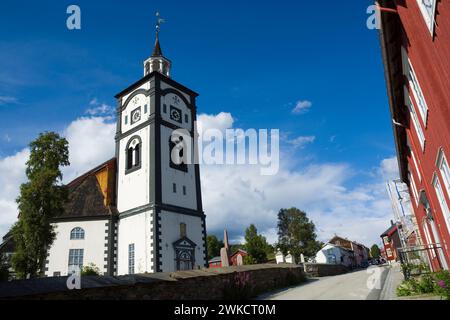 Whitewashed stone church in the mining town of Røros, Norway Stock Photo