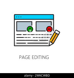 Page editing, CMS content management system icon of digital media online panel, vector line pictogram. CMS or content media administration and management setting web icon for webpage or website edit Stock Vector