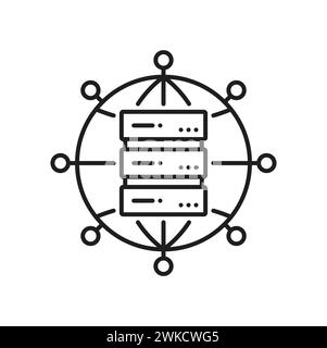 Network server, database cloud storage outline icon. Data backup or remote storage service, file transfer platform or SQL database server vector symbol. Networking datacenter line sign or pictogram Stock Vector