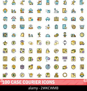 100 case courier icons set. Color line set of case courier vector icons thin line color flat on white Stock Vector