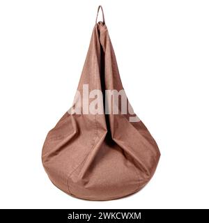 Close-up of a deflated brown bean bag chair isolated on white background. Stock Photo