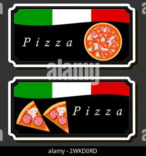 Illustration on theme big hot tasty pizza to pizzeria menu, Italian pizza consisting of various ingredients such as crispy baked dough, red tomato, Ge Stock Vector