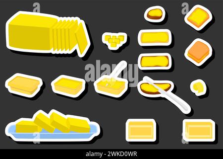 Illustration on theme big colored set different types creamy butter, dairy oil various size, creamy butter pattern consisting of collection accessory Stock Vector