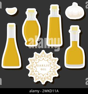 Illustration on theme big set different types liquid oil, bottle various size, collection meal oil for organic health beverage in bottle, oil in exclu Stock Vector