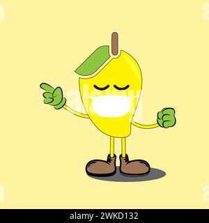 Art illustration sign logo vector symbol icon kawaii mascot doodle emoji fruits of yellow mango Stock Vector