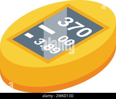 Yellow bike computer icon isometric vector. Digital speedometer. Distance race Stock Vector