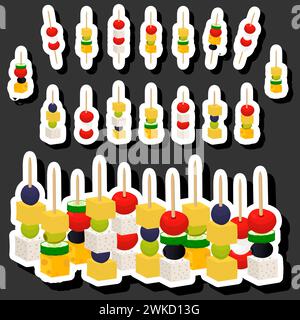 Illustration on theme big set various types beautiful tasty canape Stock Vector