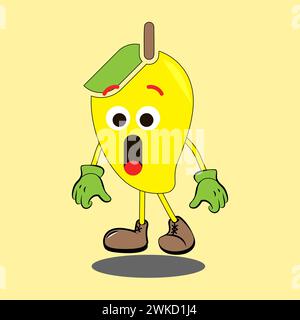 Art illustration sign logo vector symbol icon kawaii mascot doodle emoji fruits of yellow mango Stock Vector
