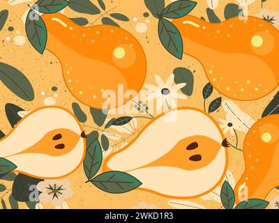art illustration background pattern seamless icon symbol logo wallpaper of orange pear fruits Stock Vector