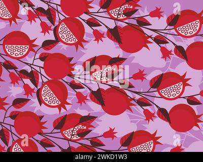 art illustration background pattern seamless icon symbol logo wallpaper of pomegranate fruits Stock Vector