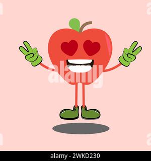 Art illustration sign logo vector symbol icon kawaii mascot doodle emoji fruits of red apple Stock Vector