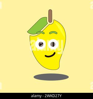 Art illustration sign logo vector symbol icon kawaii mascot doodle emoji fruits of yellow mango Stock Vector