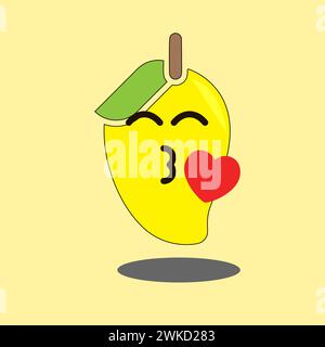 Art illustration sign logo vector symbol icon kawaii mascot doodle emoji fruits of yellow mango Stock Vector