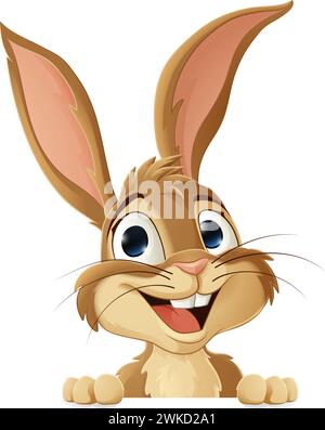 Easter Bunny Rabbit Peeking Around Sign Cartoon Stock Vector