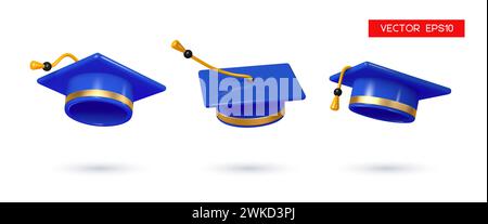 Graduation blue caps. Education, degree concept. Stock Vector