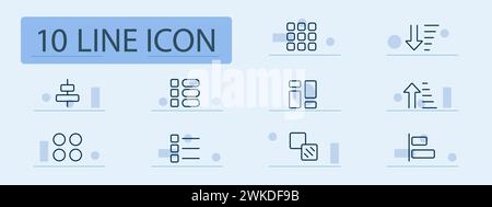 Options set line icon. Control panel, configuration, preferences, adjust, customize, tools, gear. Pastel color background. Vector line icon for busine Stock Vector