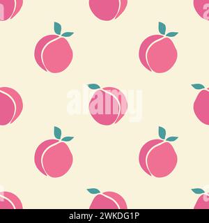 Seamless pattern featuring stylized peach illustrations with a pink and cream color palette, suitable for wallpaper, fabric, or wrapping paper design. Stock Vector