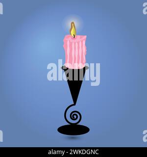 Burning candle in a black candle holder Stock Vector