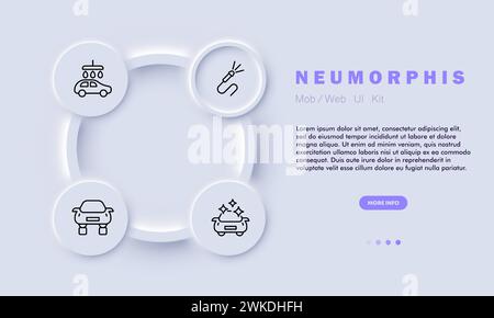 Car wash line icon. Hand wash, automated, detailing, interior, exterior cleaning, waxing, polishing, vacuuming,. Neomorphism style. Vector line icon f Stock Vector