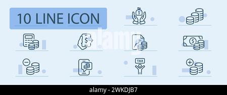 Finance set line icon. Digital banking, financial services, transfer funds, online payments, electronic transactions. Pastel color background. Vector Stock Vector