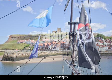 Whitby view and pirates flag Stock Photo