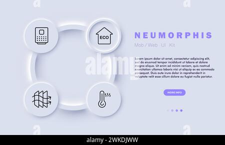 Ventilation line icon. Mechanical ventilation, passive , ducts, ecology, thermometer, air filtration. Neomorphism style. Vector line icon for business Stock Vector
