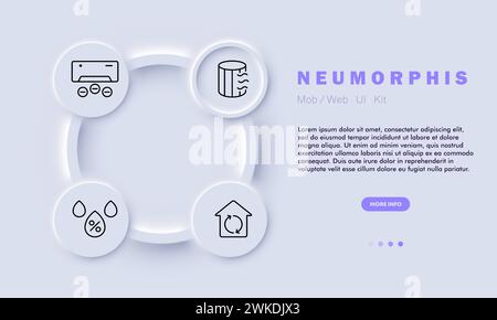 Ventilation line icon. Ventilation fans, air ducts, air filters, ventilation louvers, hoods, shafts, ventilation openings. Neomorphism style. Vector l Stock Vector