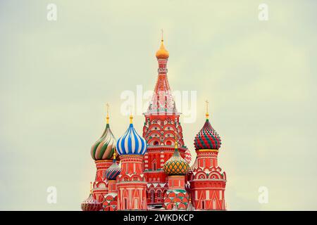 March 03, 2023. Russia Moscow. Red Square. St. Basil's Cathedral in vintage tinting. Symbol of Russia. Vintage Russia. Stock Photo